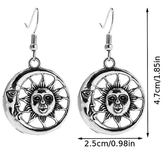 Silver Moon Sun Boho Vintage Fish Hook Dangle Earrings - Picture 7 of 7